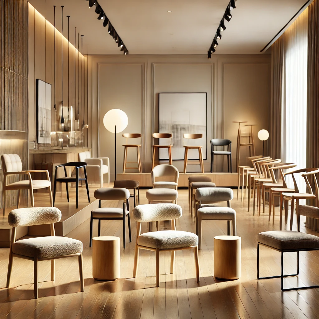 Various types of chairs and stools